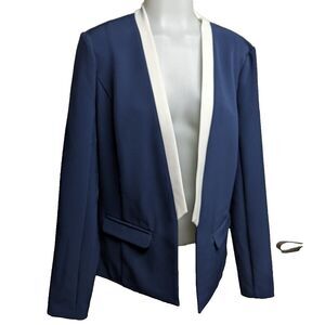 Project Runway Blazer Women Size Medium Navy Blue w/White Trim Jacket  M